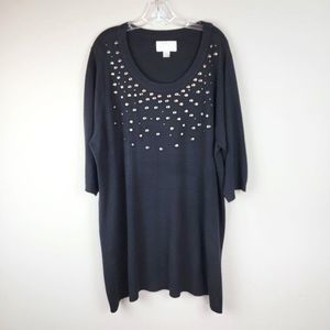 Avenue Sweater Collection Black Bronze Studs Crew Neck Tunic Sweater Dress 26/28